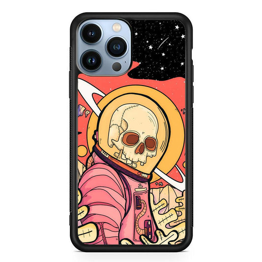 Skull Astronauts In Action iPhone 14 Pro Max Case-Rubber White (2D Case)-Oxvistore