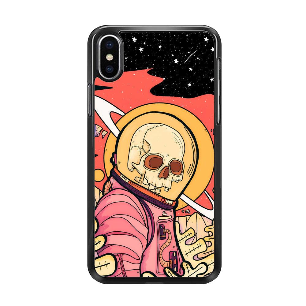 Skull Astronauts In Action iPhone X Case-Rubber Black (2D Case)-Oxvistore