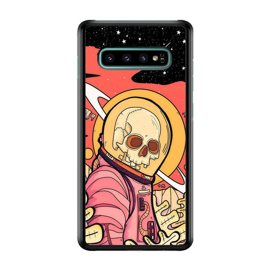 Skull Astronauts In Action Samsung Galaxy S10 Case-Rubber White (2D Case)-Oxvistore