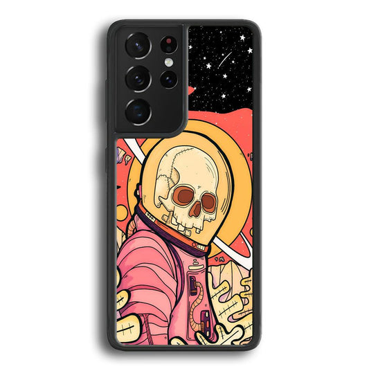 Skull Astronauts In Action Samsung Galaxy S24 Ultra Case-Rubber White (2D Case)-Oxvistore