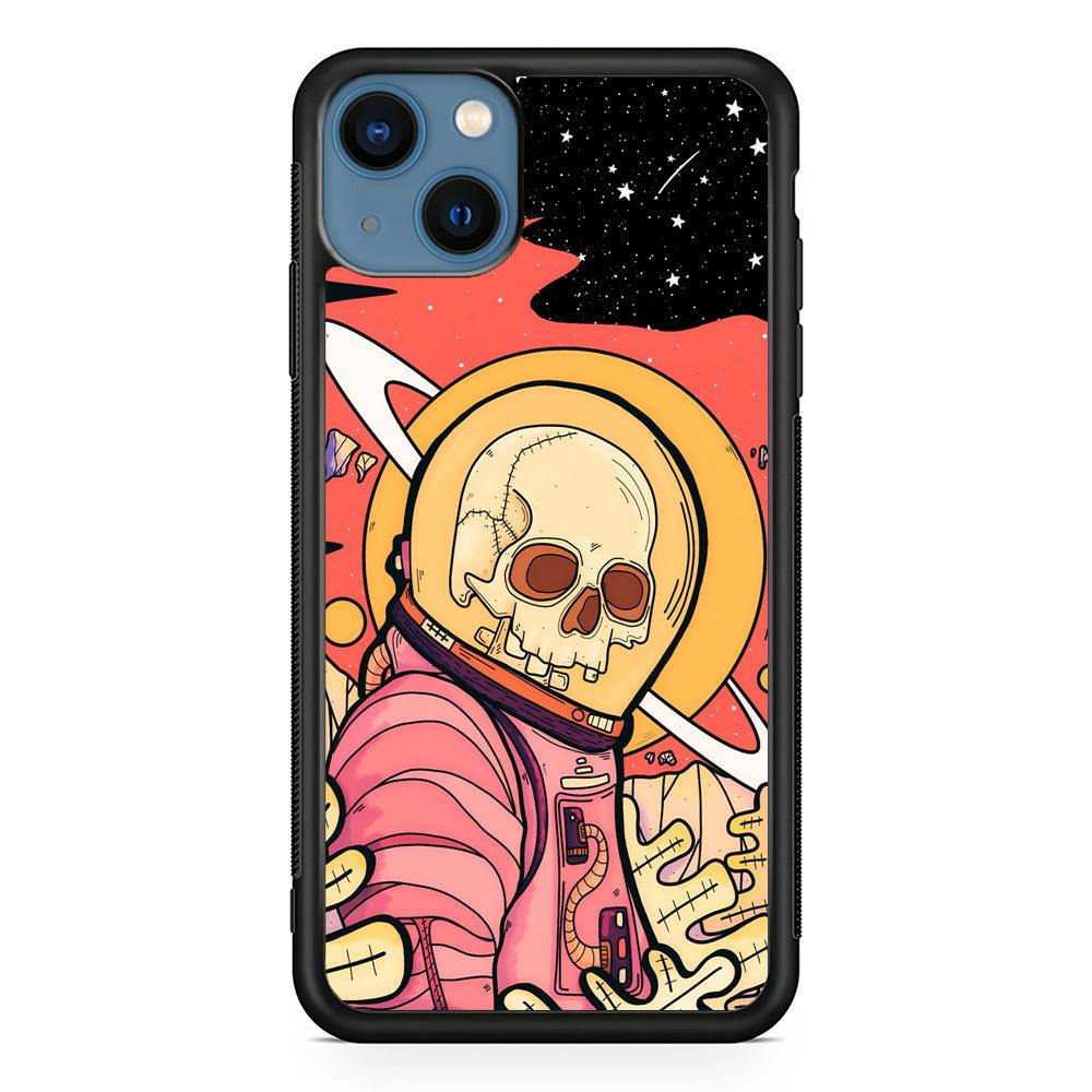Skull Astronauts In Action iPhone 14 Case-Rubber White (2D Case)-Oxvistore