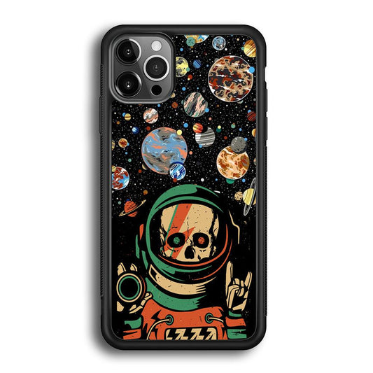 Skull on The Space iPhone 12 Pro Case-Rubber White (2D Case)-Oxvistore