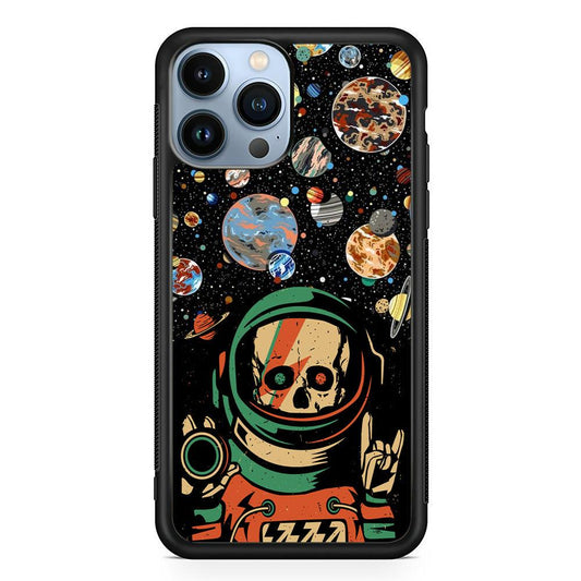 Skull on The Space iPhone 14 Pro Max Case-Rubber White (2D Case)-Oxvistore