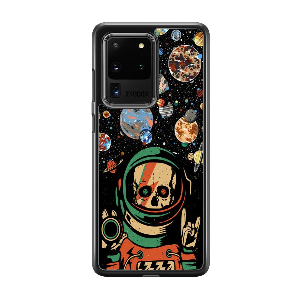 Skull on The Space Samsung Galaxy S20 Ultra Case-Rubber White (2D Case)-Oxvistore