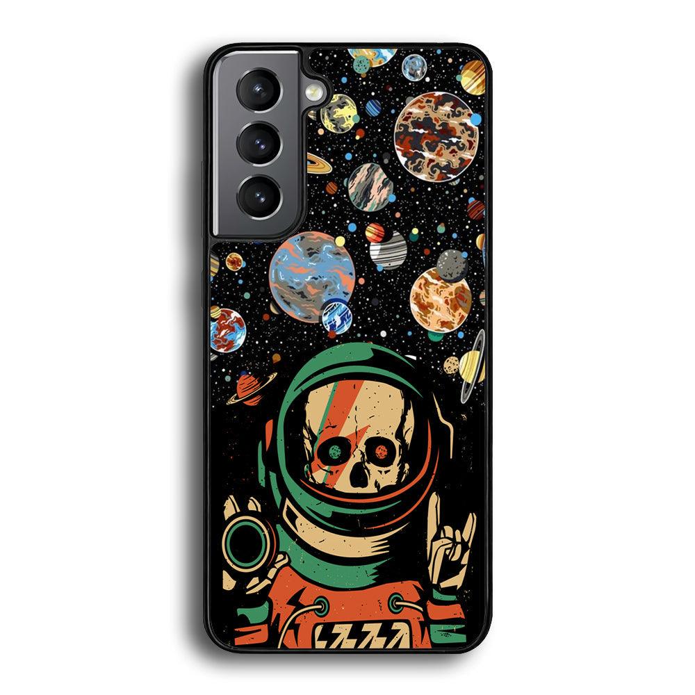 Skull on The Space Samsung Galaxy S23 Case-Rubber White (2D Case)-Oxvistore
