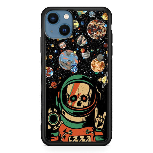 Skull on The Space iPhone 15 Plus Case-Rubber White (2D Case)-Oxvistore