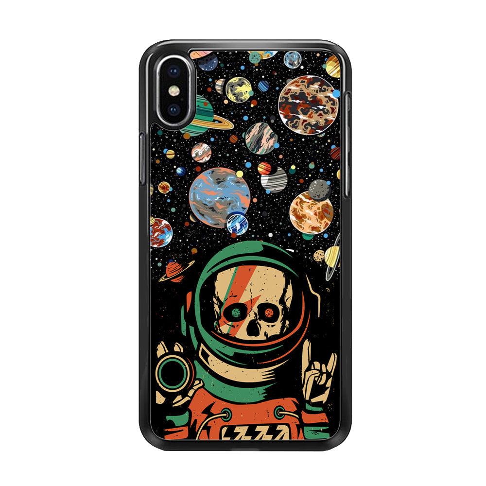 Skull on The Space iPhone X Case-Rubber Black (2D Case)-Oxvistore