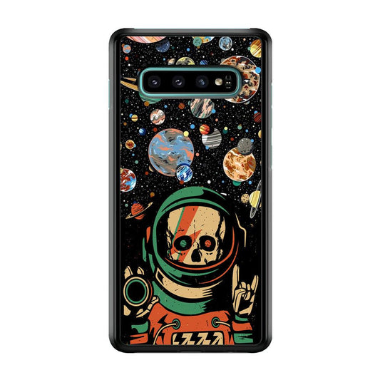Skull on The Space Samsung Galaxy S10 Case-Rubber White (2D Case)-Oxvistore