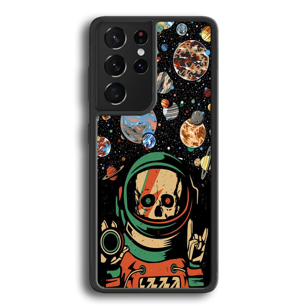 Skull on The Space Samsung Galaxy S24 Ultra Case-Rubber White (2D Case)-Oxvistore