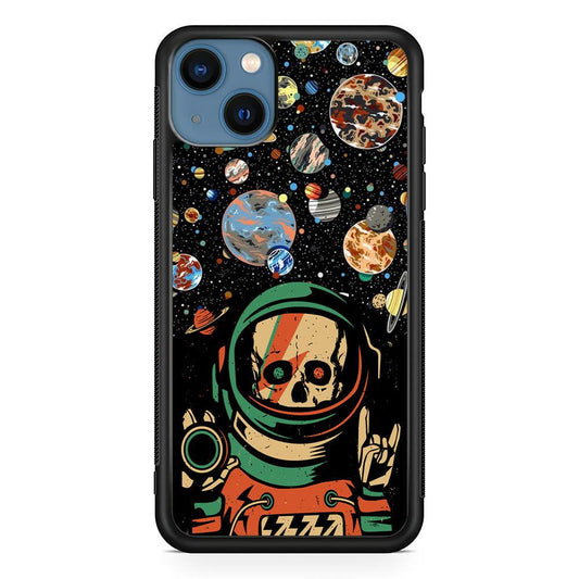 Skull on The Space iPhone 13 Case-Rubber White (2D Case)-Oxvistore
