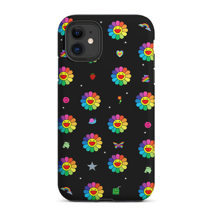 Smile on Rainbow Flower Black 2 in 1 Tough Phone Case