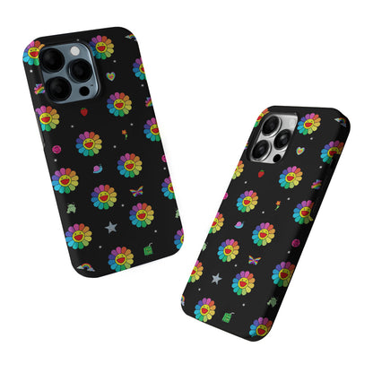 Smile on Rainbow Flower Black 2 in 1 Tough Phone Case