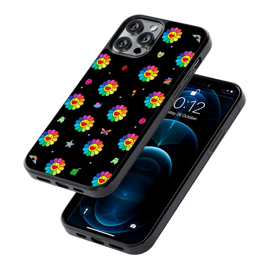 Smile on Rainbow Flower Black 2D Rubber Phone Case