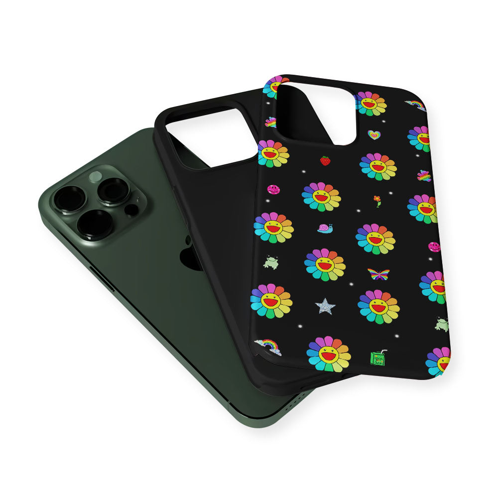 Smile on Rainbow Flower Black 2 in 1 Tough Phone Case