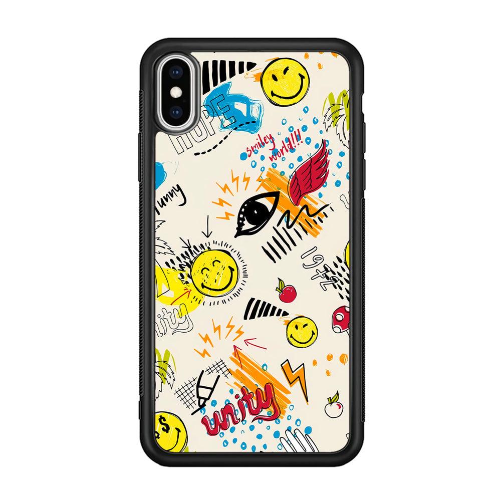 Smiley World Abstract Drawing iPhone X Case-Rubber Black (2D Case)-Oxvistore