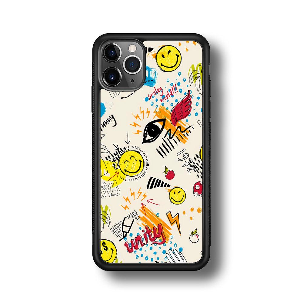 Smiley World Abstract Drawing iPhone 11 Pro Max Case-Rubber Black (2D Case)-Oxvistore