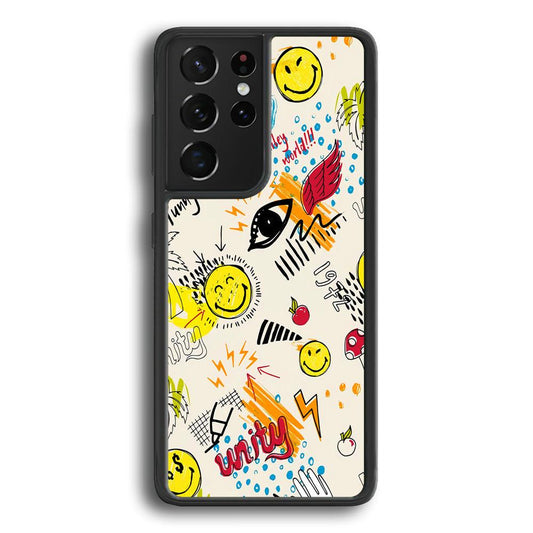 Smiley World Abstract Drawing Samsung Galaxy S22 Ultra Case-Rubber Black (2D Case)-Oxvistore