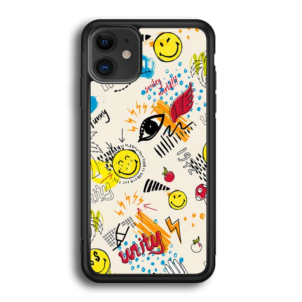 Smiley World Abstract Drawing iPhone 11 Case-Rubber Black (2D Case)-Oxvistore