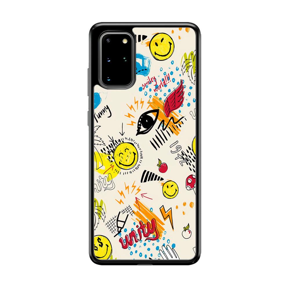 Smiley World Abstract Drawing Samsung Galaxy S20 Plus Case-Rubber Black (2D Case)-Oxvistore