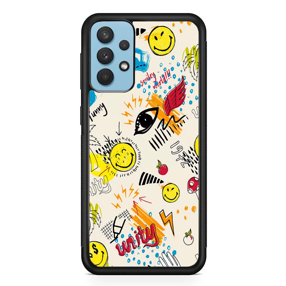 Smiley World Abstract Drawing Samsung Galaxy A32 Case-Rubber Black (2D Case)-Oxvistore