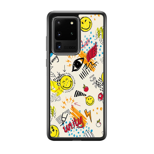 Smiley World Abstract Drawing Samsung Galaxy S20 Ultra Case-Rubber Black (2D Case)-Oxvistore