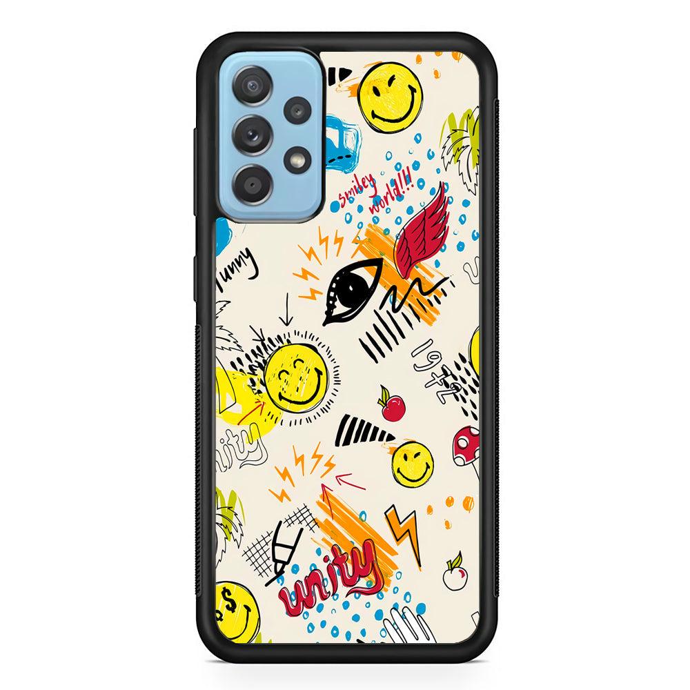 Smiley World Abstract Drawing Samsung Galaxy A52 Case-Rubber Black (2D Case)-Oxvistore