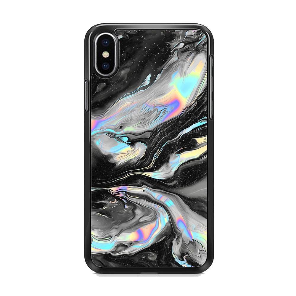 Smoke Iridescent iPhone XS Case-Rubber Black (2D Case)-Oxvistore