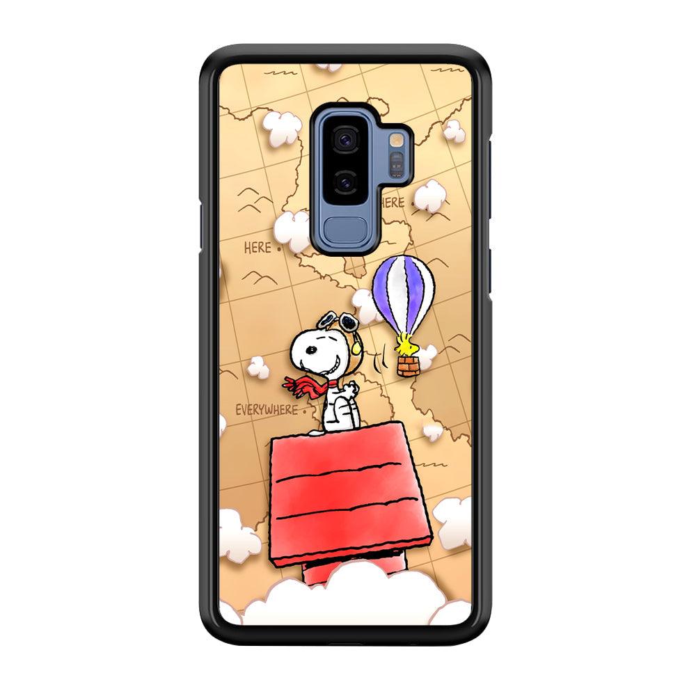 Snoopy Journey Around The World Samsung Galaxy S9 Plus Case-Rubber Black (2D Case)-Oxvistore