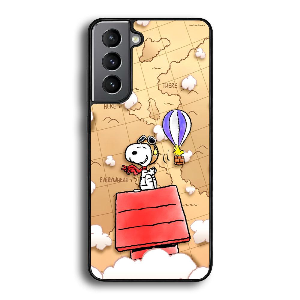 Snoopy Journey Around The World Samsung Galaxy S22 Case-Rubber Black (2D Case)-Oxvistore