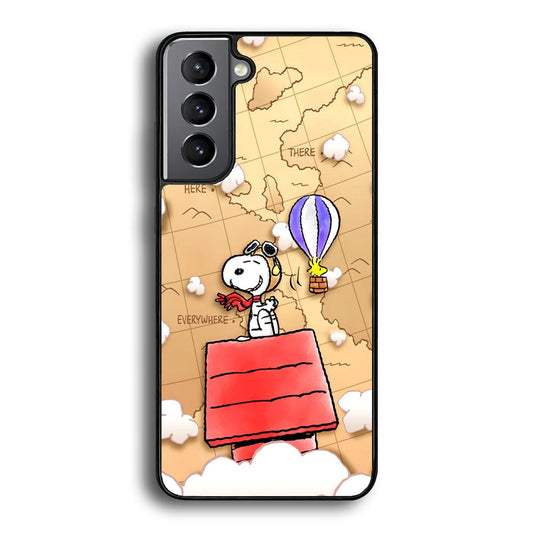 Snoopy Journey Around The World Samsung Galaxy S22 Case-Rubber Black (2D Case)-Oxvistore