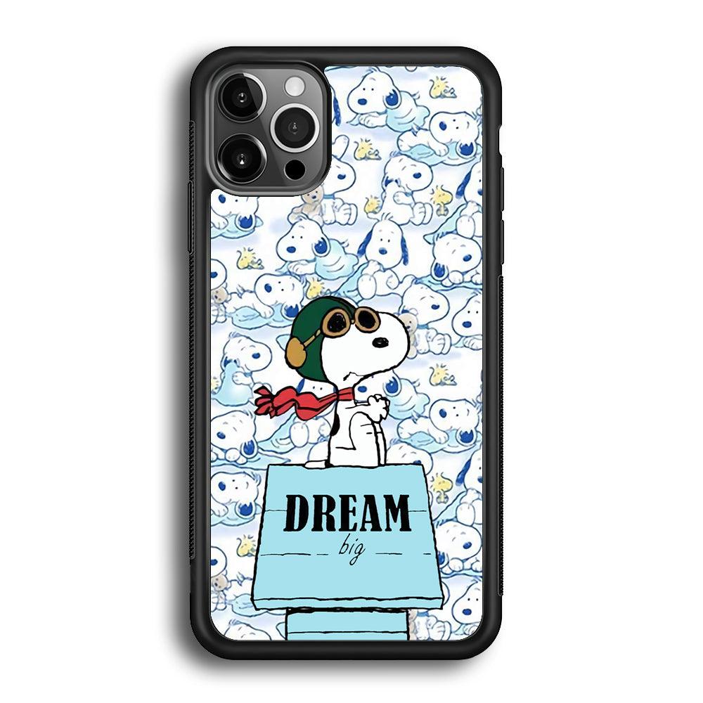 Snoopy Dream Big iPhone 12 Pro Case-Rubber White (2D Case)-Oxvistore