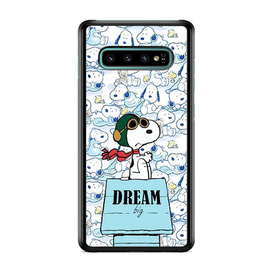 Snoopy Dream Big Samsung Galaxy S10 Case-Rubber White (2D Case)-Oxvistore