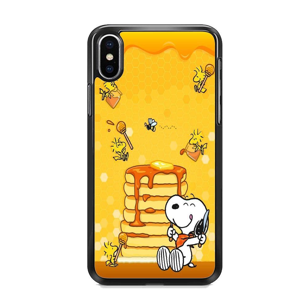 Snoopy Like Eat Pancake Hooney iPhone XS Case-Rubber Black (2D Case)-Oxvistore