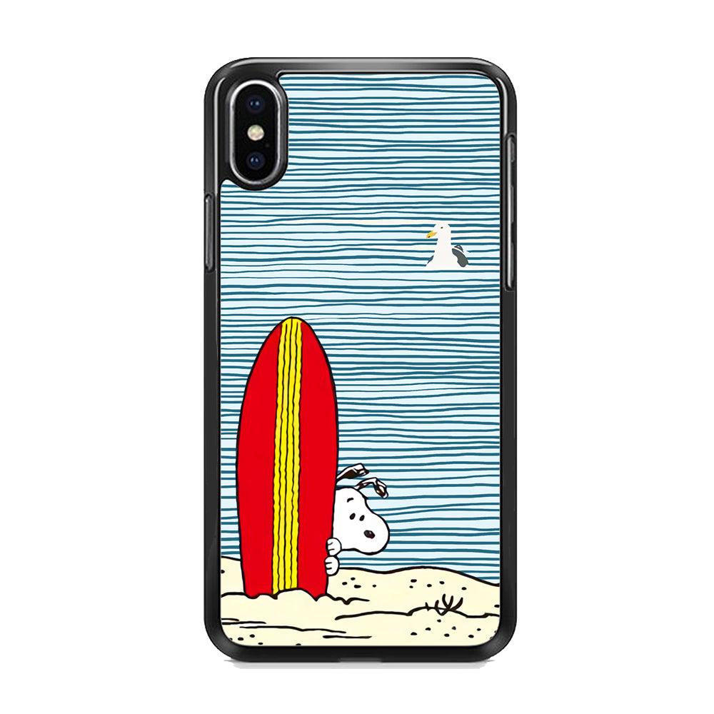 Snoopy Sand Beach iPhone XS Case-Rubber White (2D Case)-Oxvistore