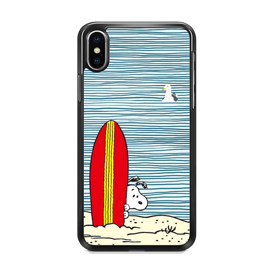 Snoopy Sand Beach iPhone X Case-Rubber White (2D Case)-Oxvistore