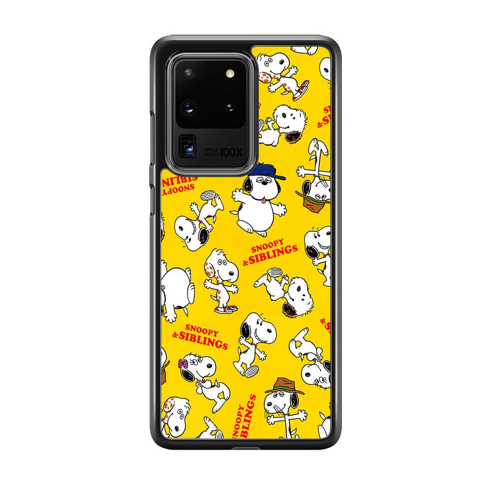 Snoopy and Siblings Step and Dance Samsung Galaxy S20 Ultra Case-Rubber Black (2D Case)-Oxvistore
