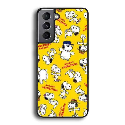 Snoopy and Siblings Step and Dance Samsung Galaxy S21 Case-Rubber Black (2D Case)-Oxvistore