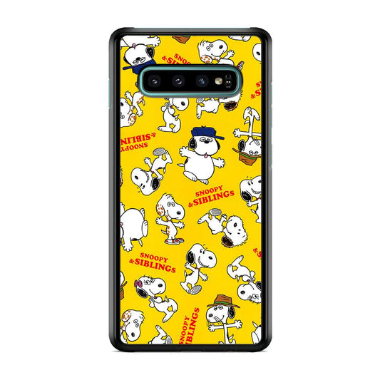 Snoopy and Siblings Step and Dance Samsung Galaxy S10 Case-Rubber Black (2D Case)-Oxvistore