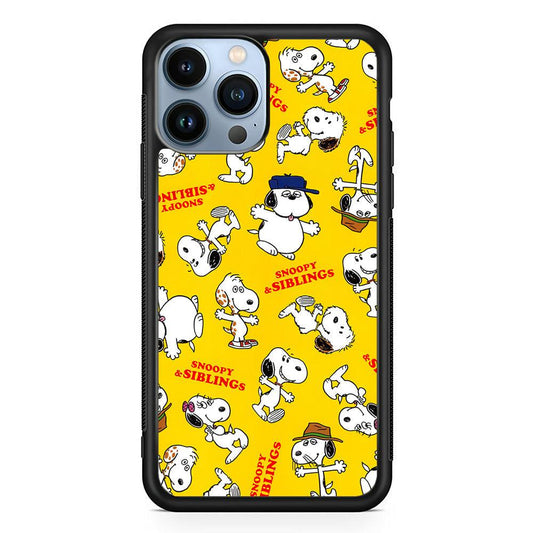 Snoopy and Siblings Step and Dance iPhone 14 Pro Max Case-Rubber White (2D Case)-Oxvistore