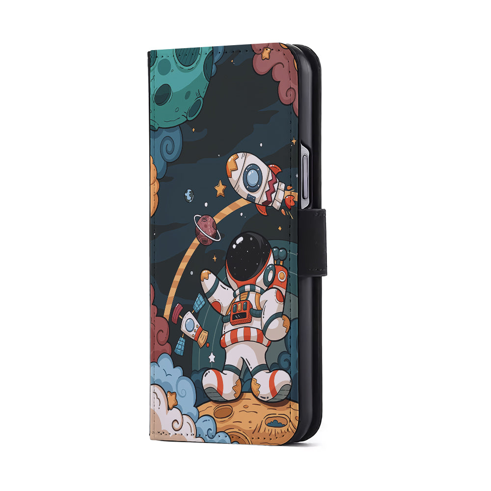 Space Astronaut on Galaxy Flip Wallet Phone Case