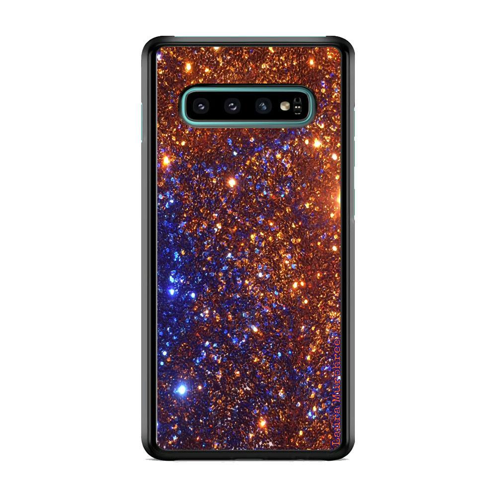 Sparkle Blue and Gold Samsung Galaxy S10 Plus Case-Rubber Black (2D Case)-Oxvistore