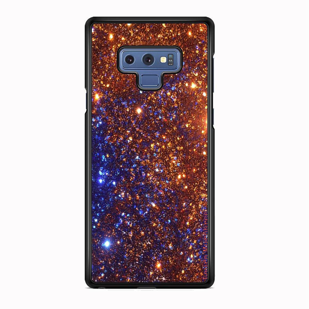 Sparkle Blue and Gold Samsung Galaxy Note 9 Case-Rubber Black (2D Case)-Oxvistore