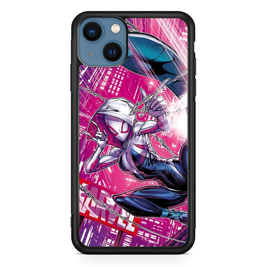 Spider Gwen Air Karate iPhone 15 Case-Rubber Black (2D Case)-Oxvistore