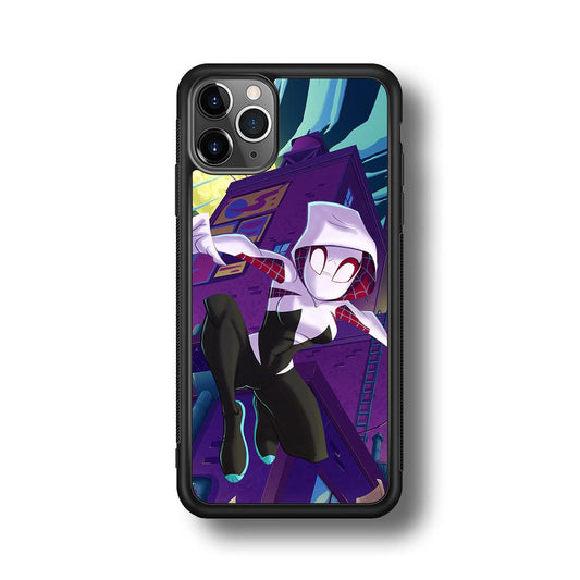 Spider Gwen Full Moon Mission iPhone 11 Pro Max Case-Rubber Black (2D Case)-Oxvistore