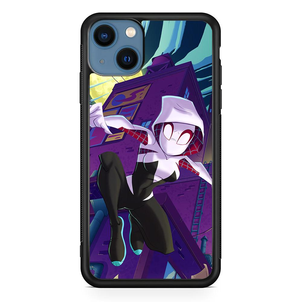 Spider Gwen Full Moon Mission iPhone 15 Case-Rubber Black (2D Case)-Oxvistore
