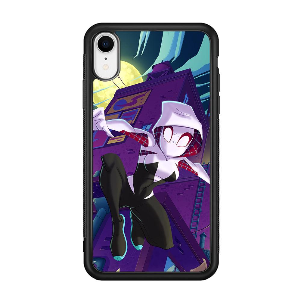 Spider Gwen Full Moon Mission iPhone XR Case-Rubber Black (2D Case)-Oxvistore