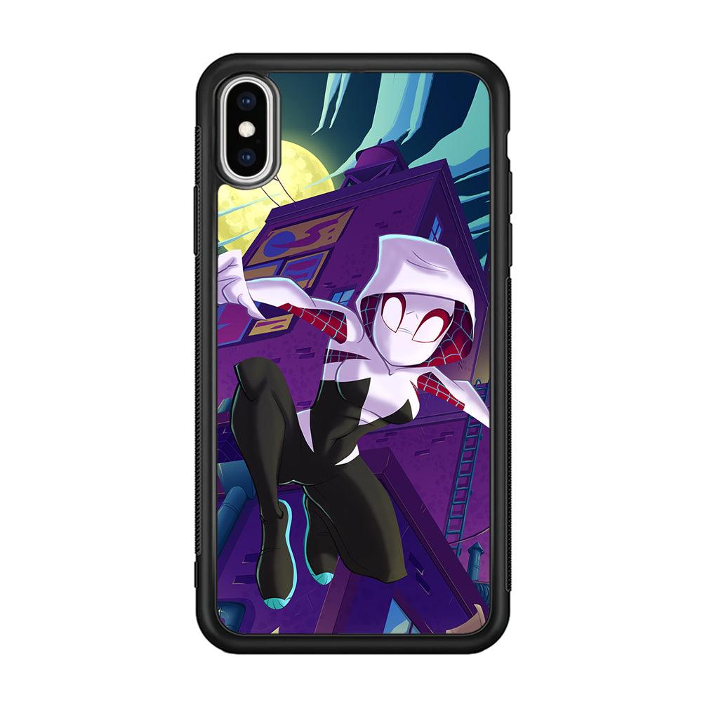 Spider Gwen Full Moon Mission iPhone X Case-Rubber Black (2D Case)-Oxvistore