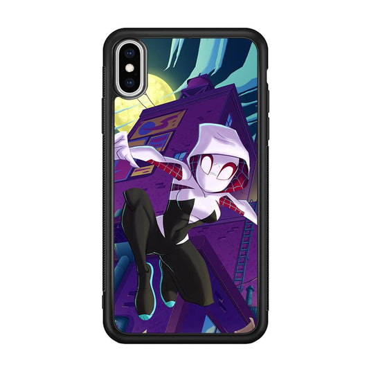 Spider Gwen Full Moon Mission iPhone X Case-Rubber Black (2D Case)-Oxvistore