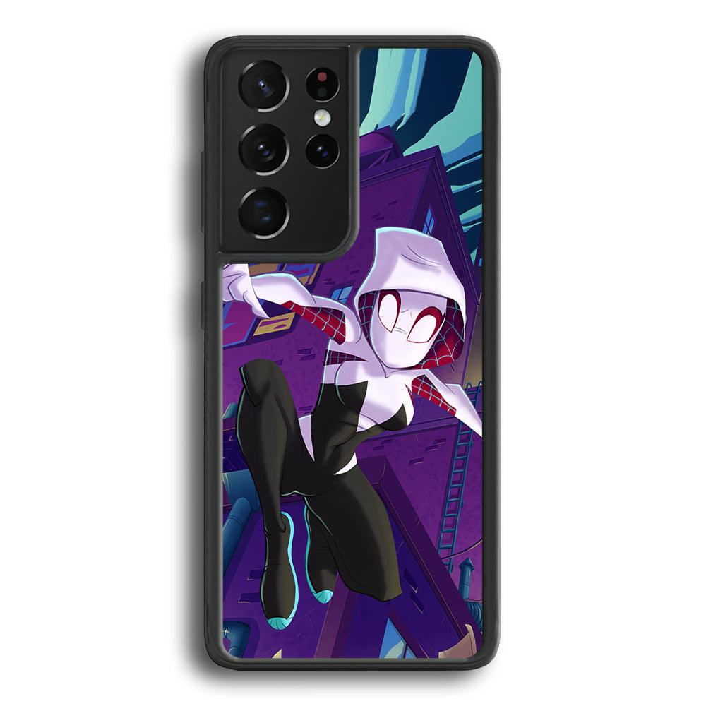 Spider Gwen Full Moon Mission Samsung Galaxy S21 Ultra Case-Rubber Black (2D Case)-Oxvistore