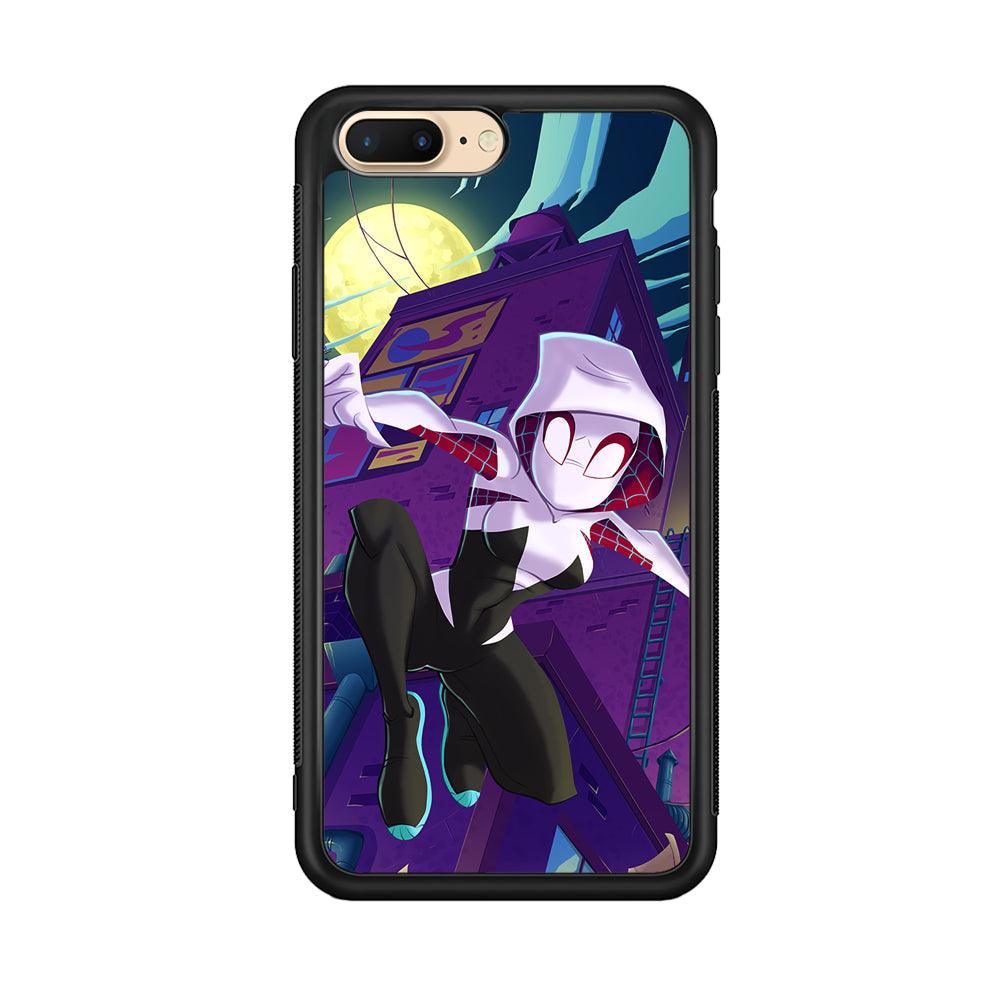 Spider Gwen Full Moon Mission iPhone 7 Plus Case-Rubber Black (2D Case)-Oxvistore